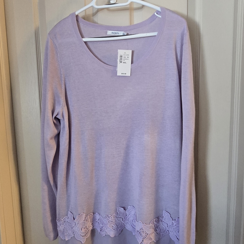 Ricki's Light Purple Long Sleeve Fooler Top with Floral Lace